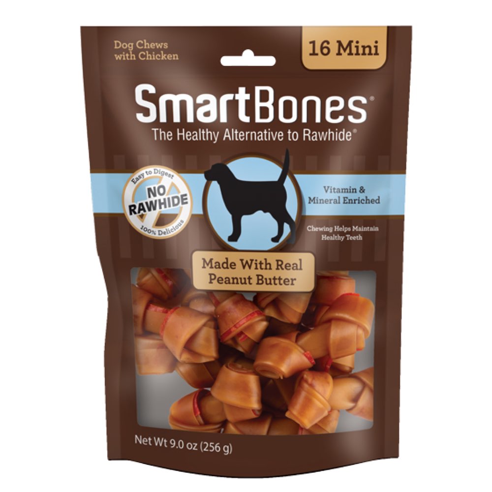 SmartBones Rawhide-Free Peanut Butter Mini Dog Chews 16pc Kohepets