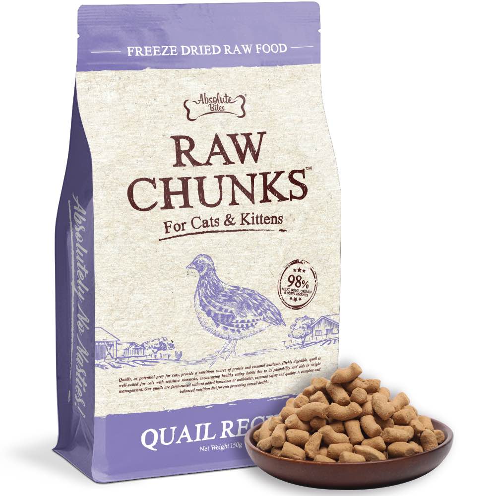 Absolute Bites Raw Chunks Quail Freeze Dried Cat Food Kohepets