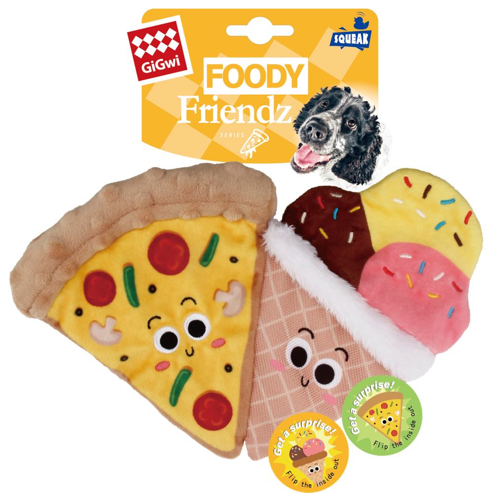GiGwi Foody Friendz Interactive Plush Dog Toy (Pizza & Ice Cream