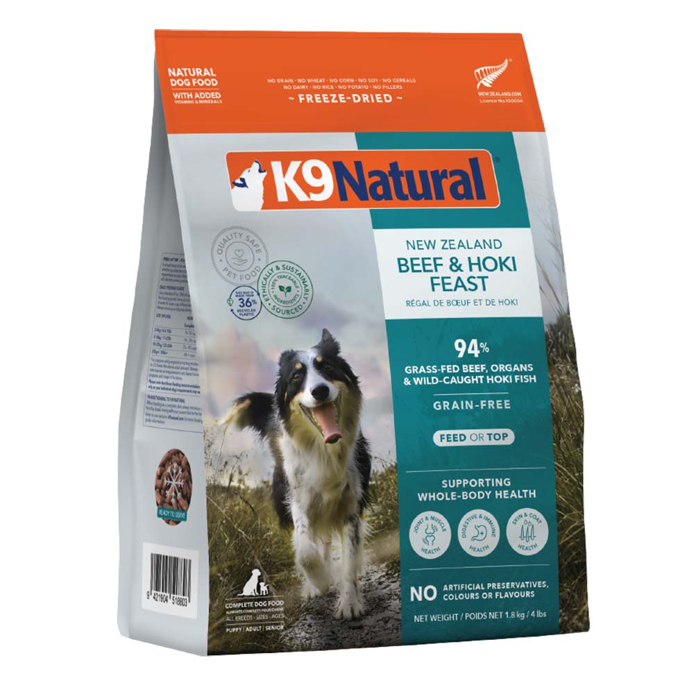 K9 Natural Hoki & Beef Feast Grain-Free Freeze-Dried Raw Dog Food
