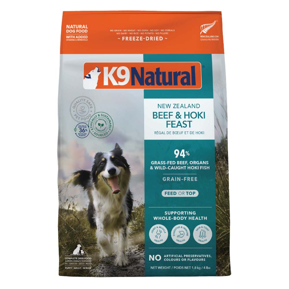 K9 Natural Hoki & Beef Feast Grain-Free Freeze-Dried Raw Dog Food