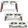 Messy Mutts Adjustable Elevated Double Feeder With Stainless Steel Dog Bowls (Light Grey, Faux Wood Legs)