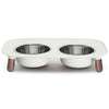 Messy Mutts Adjustable Elevated Double Feeder With Stainless Steel Dog Bowls (Light Grey, Faux Wood Legs)
