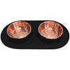 Messy Mutts Double Silicone Feeder With Copper Colored Stainless Steel Dog Bowls (Black)