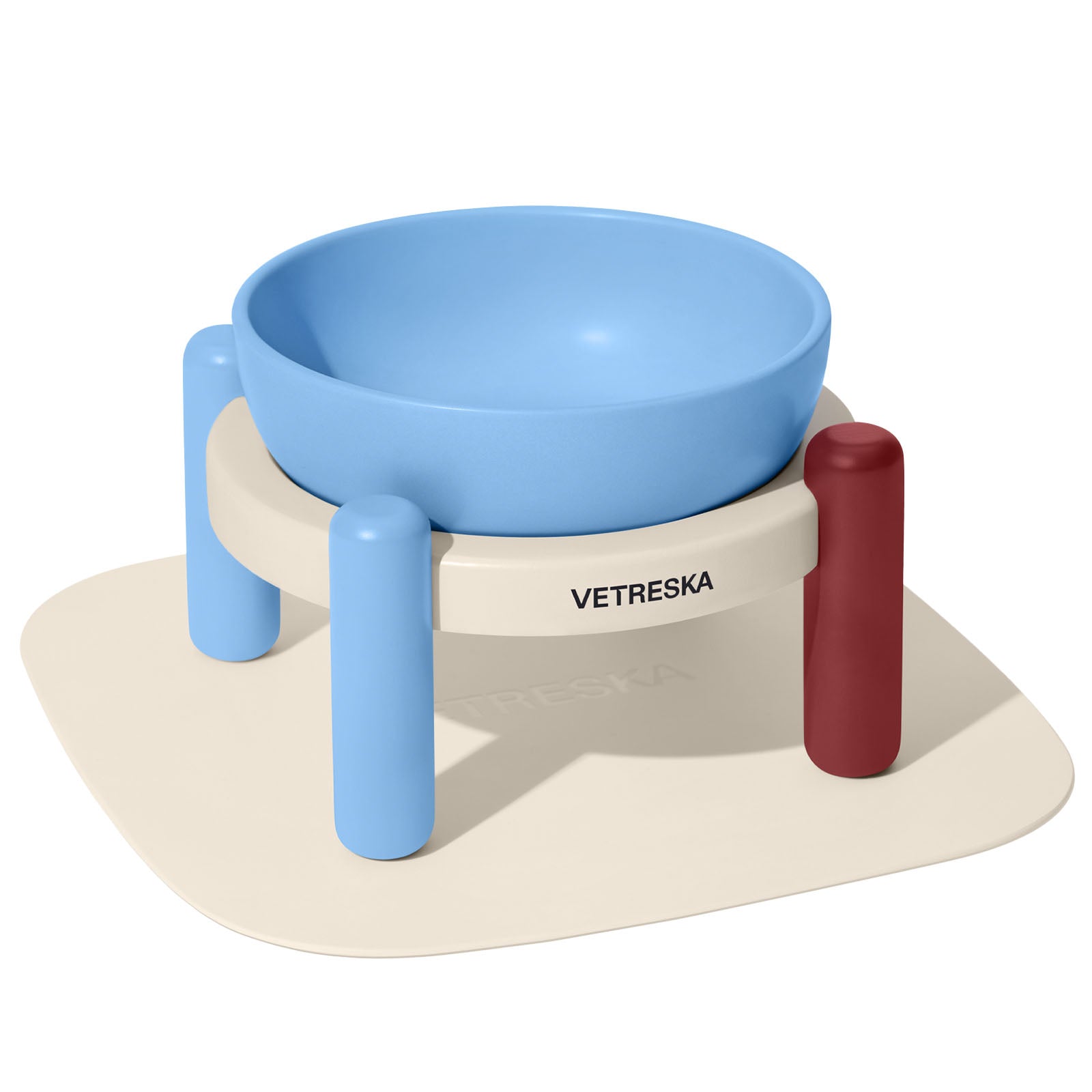 VETRESKA Mist And Merlot Ceramic Elevated Bowl & Mat Set For Cats