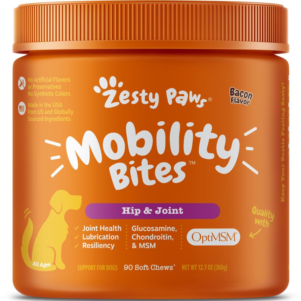 Zesty Paws Mobility Bites Bacon Flavor Dog Supplement Chews 90ct Kohepets