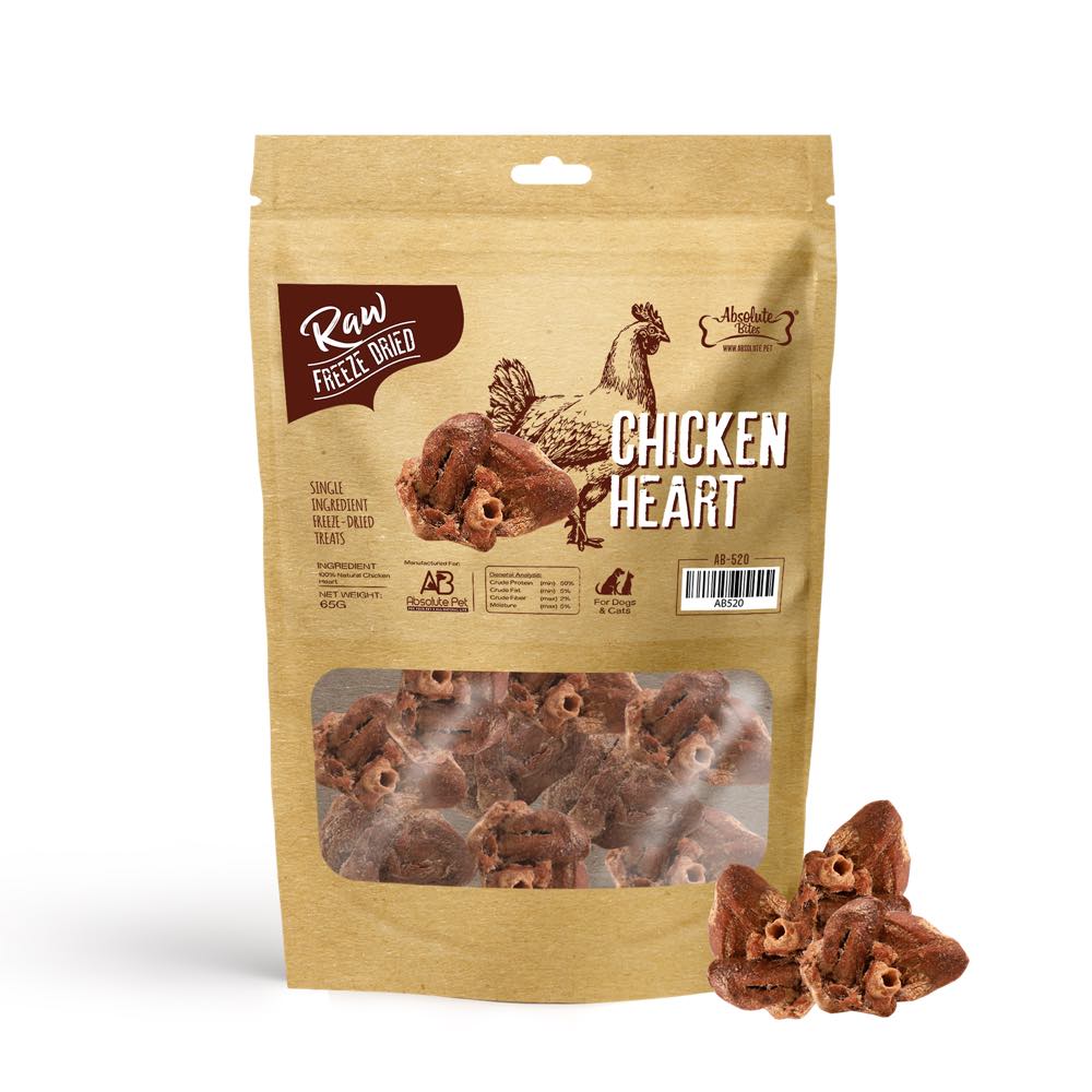 Absolute Bites Chicken Heart Freeze Dried Dog Treats Kohepets