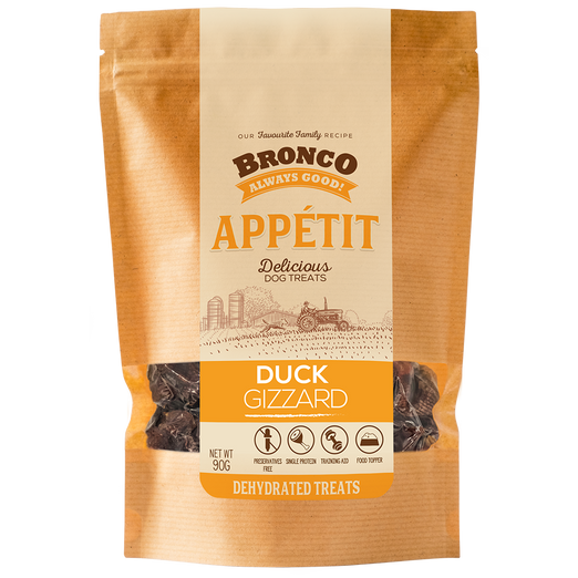 Bronco Appetit Duck Gizzard Dehydrated Dog Treats 90g