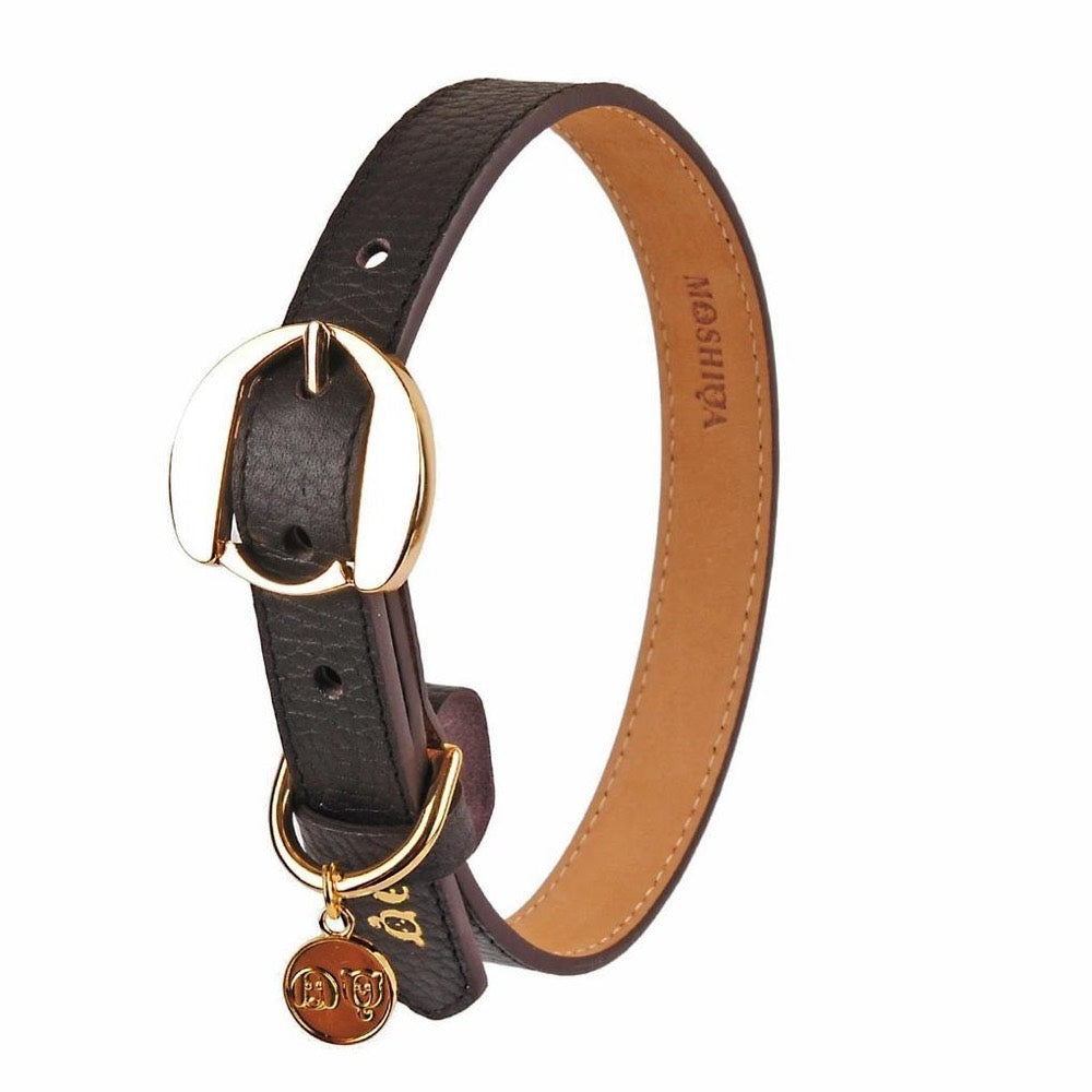 Moshiqa Hachiko Leather Dog Collar (Brown) Kohepets