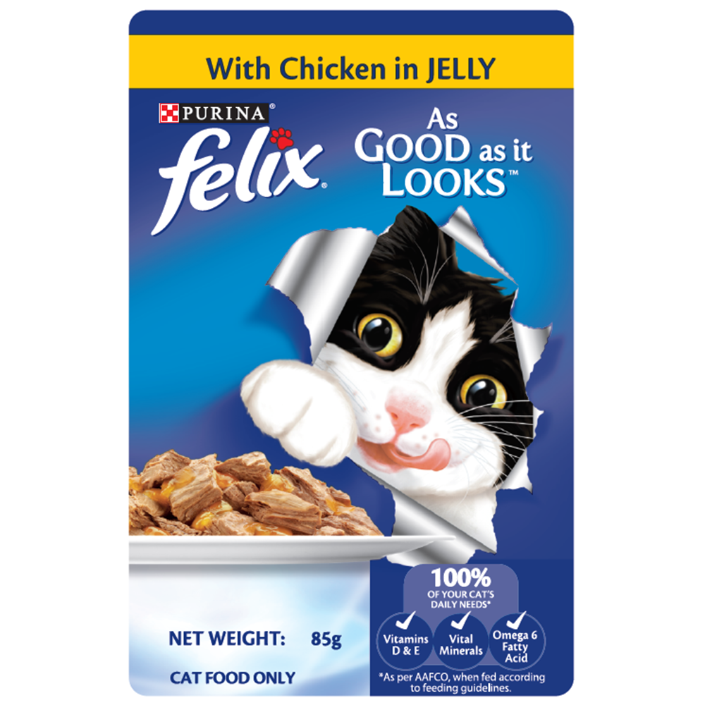 Purina Felix Chicken in Jelly Adult Pouch Cat Food 85g x12 Kohepets