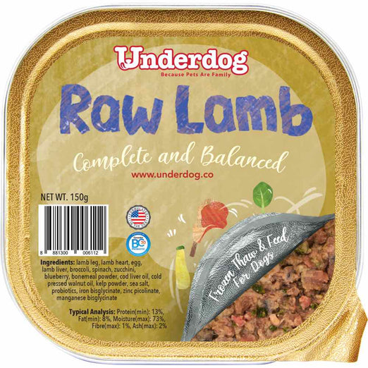Underdog Raw Lamb Complete & Balanced Frozen Dog Food 150g - Kohepets