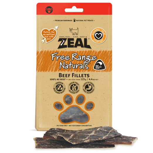 BUY 2 GET 1 FREE: Zeal Free Range Naturals Beef Fillets Jerky Dog Treats 125g - Kohepets