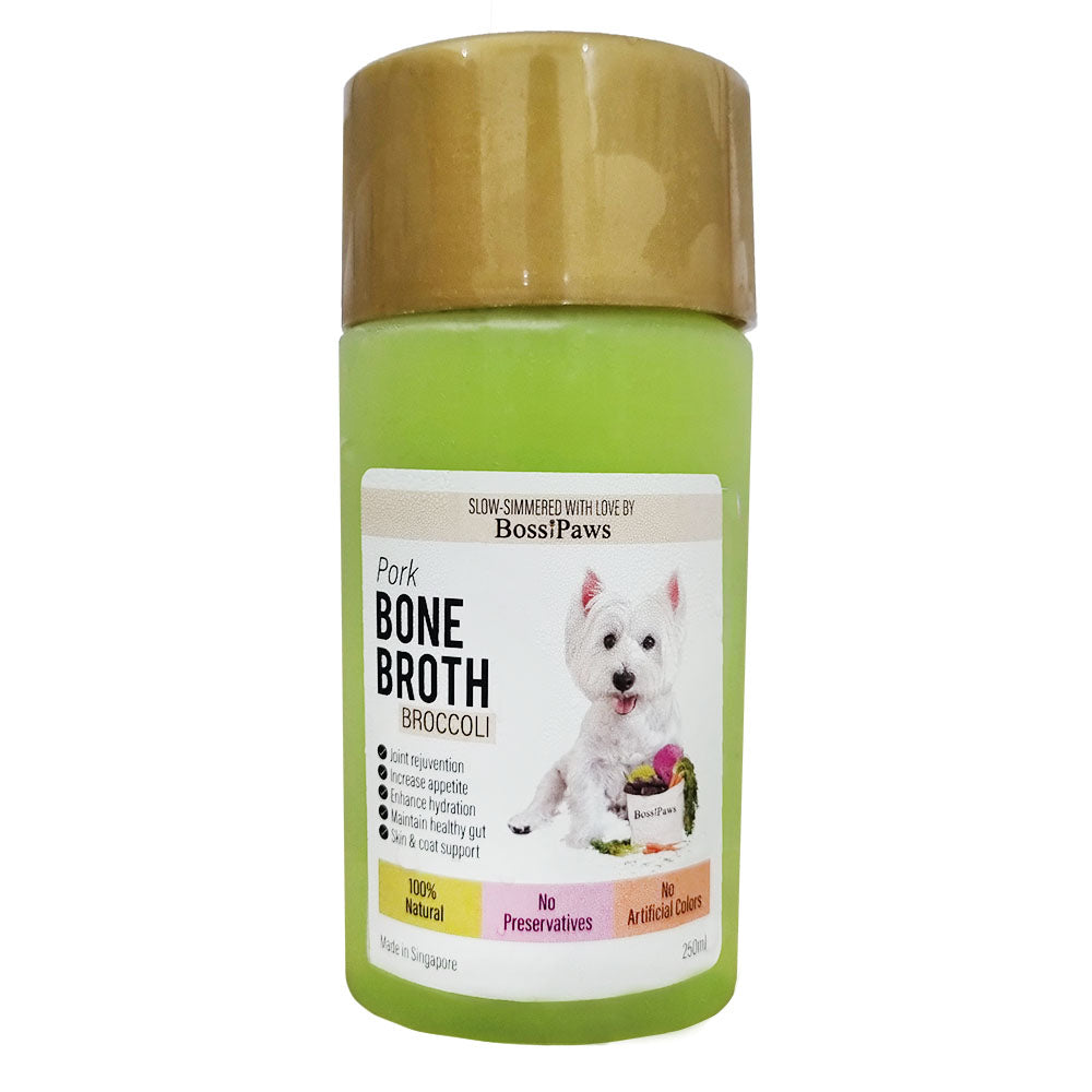 BossiPaws Pork Bone Broth With Broccoli Frozen Dog Food Topper 250ml