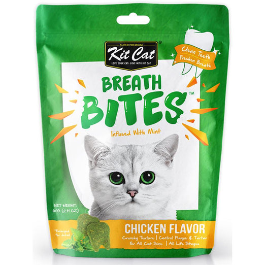 3 FOR $8.50: Kit Cat Breath Bites Mint & Chicken Flavour Dental Cat Treats 60g - Kohepets