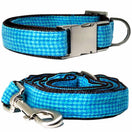 Pattefrenz Blue Checkered Nickel Dog Collar & Leash Set (Medium)