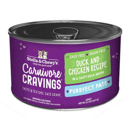 3 FOR $14.40: Stella & Chewy's Carnivore Cravings Purrfect Pate Duck & Chicken in Broth Grain-Free Canned Cat Food 5.2oz
