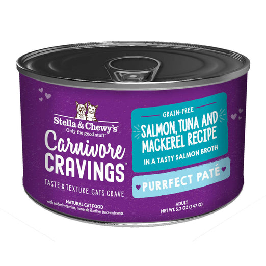 3 FOR $12 (Exp Nov24): Stella & Chewy's Carnivore Cravings Purrfect Pate Salmon, Tuna & Mackerel in Broth Grain-Free Canned Cat Food 5.2oz