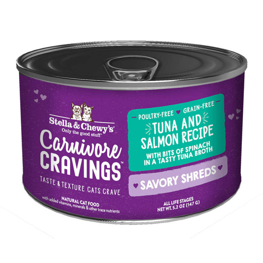 3 FOR $12 (Exp Nov24): Stella & Chewy's Carnivore Cravings Savory Shreds Tuna & Salmon in Broth Grain-Free Canned Cat Food 5.2oz