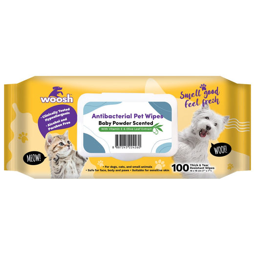 3 FOR $14: Woosh Baby Powder Scented Antibacterial Pet Wipes 100pcs - Kohepets
