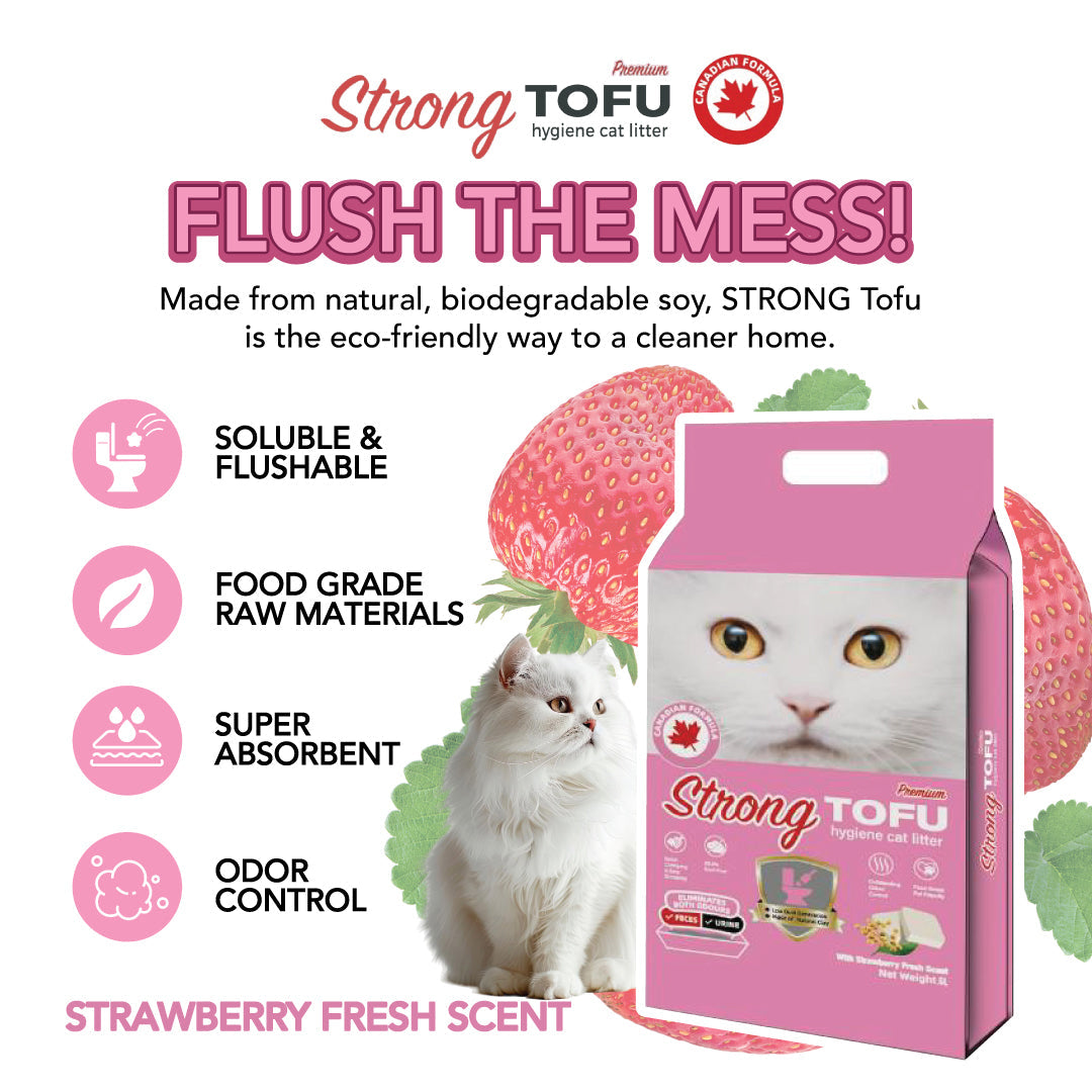 Strong Premium Tofu Hygiene Cat Litter With With Strawberry Fresh Scent 6L
