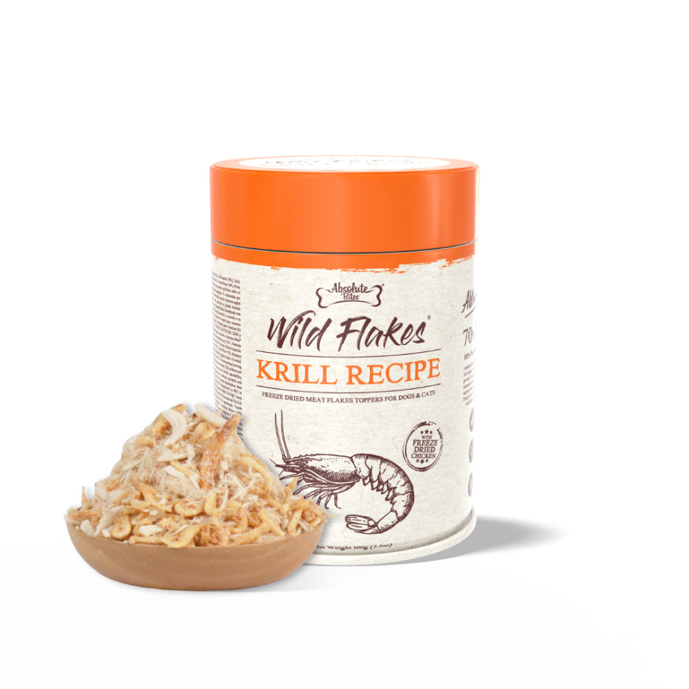 Absolute Bites Krill with Chicken Freeze Dried Wild Flakes Toppers for Cats & Dogs 100g