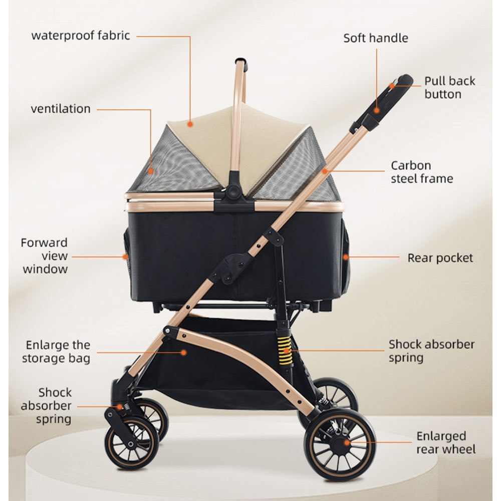 猫804040 BNDC Pet Stroller 301 For Cats & Dogs (Khaki) | Kohepets