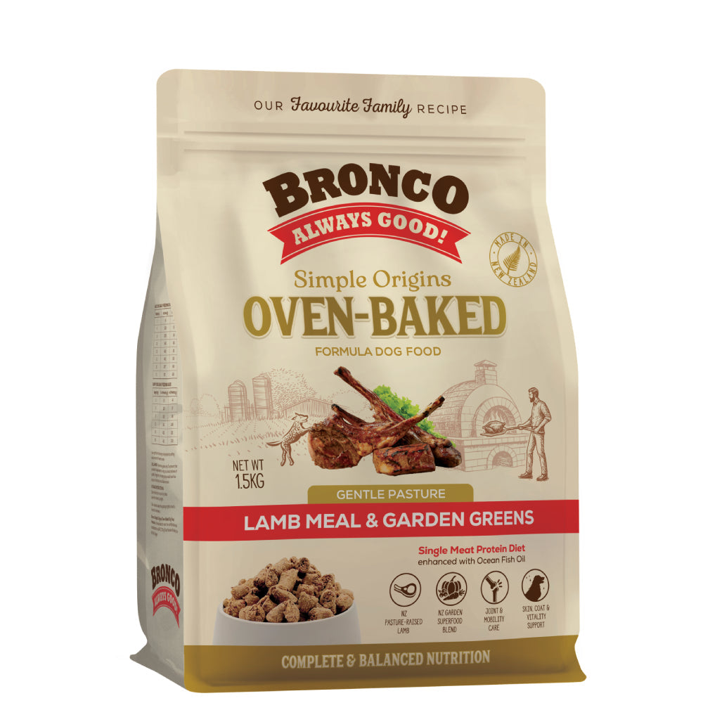 Bronco Simple Origins Oven-Baked Lamb Meal & Garden Greens Dry Dog Food 1.5kg
