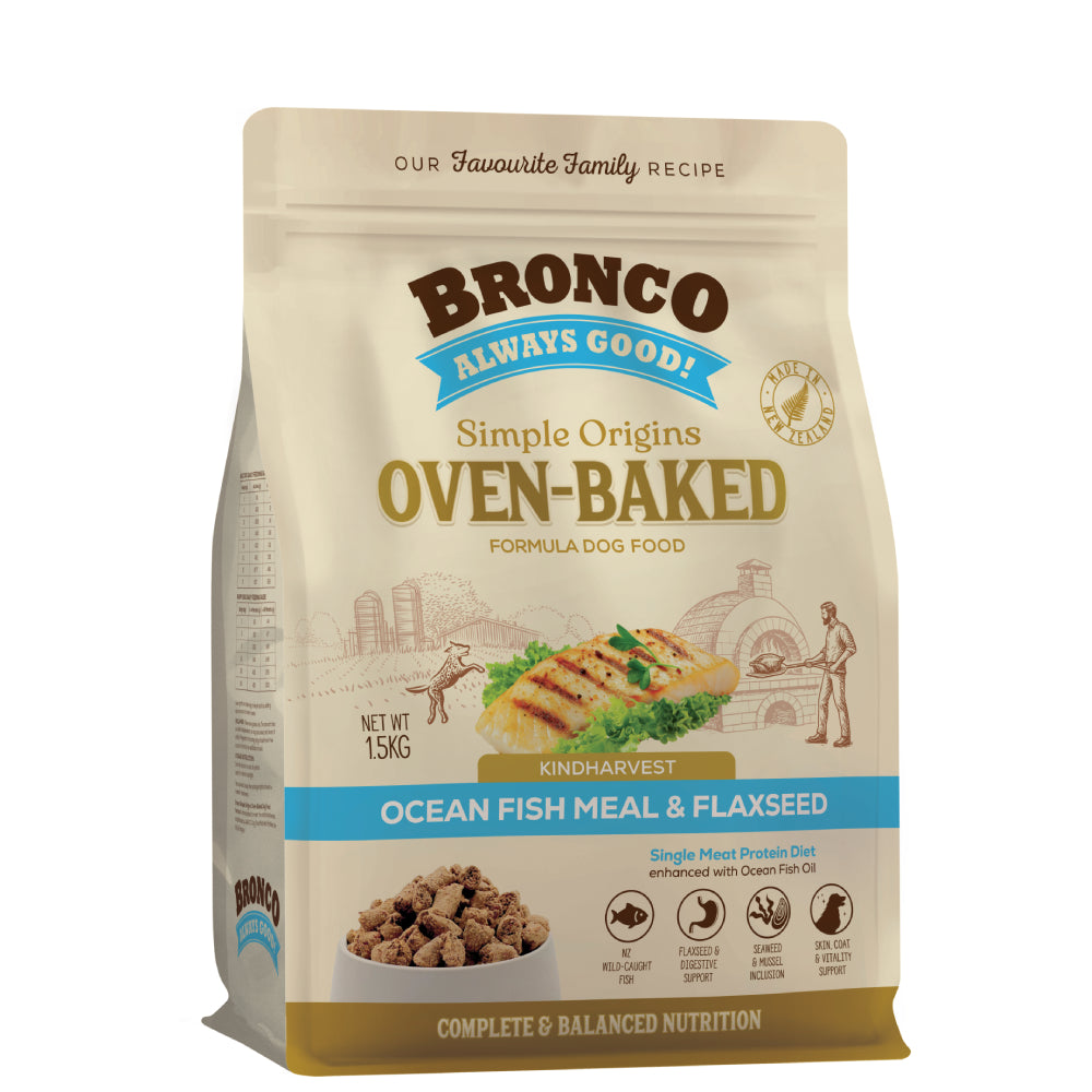 Bronco Simple Origins Oven-Baked Ocean Fish Meal & Flaxseed Dry Dog Food 1.5kg
