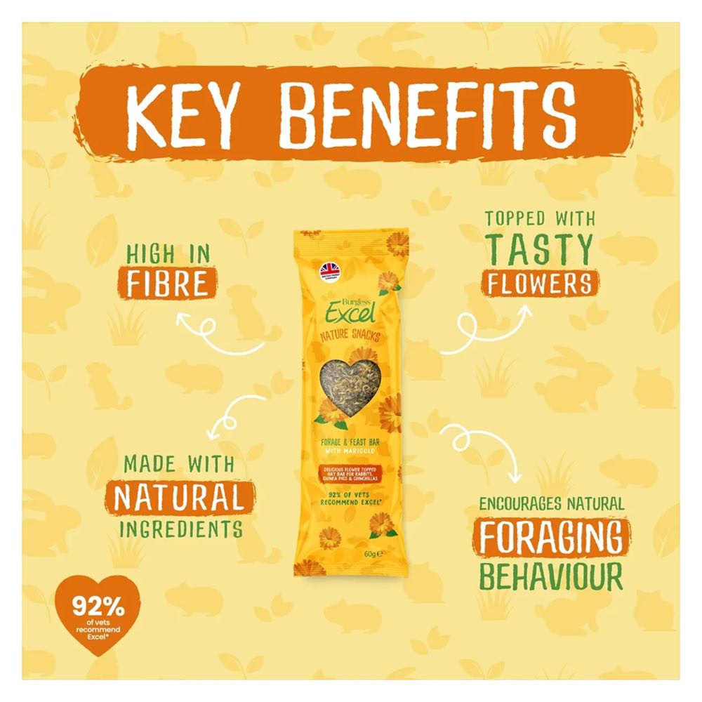 10% OFF: Burgess Excel Nature Snacks Forage & Feast Bar With Marigold Treat For Small Animals 60g