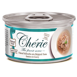 Cherie Flaked Yellowfin Mix Skipjack Tuna Entrées In Gravy Canned Cat Food 80g