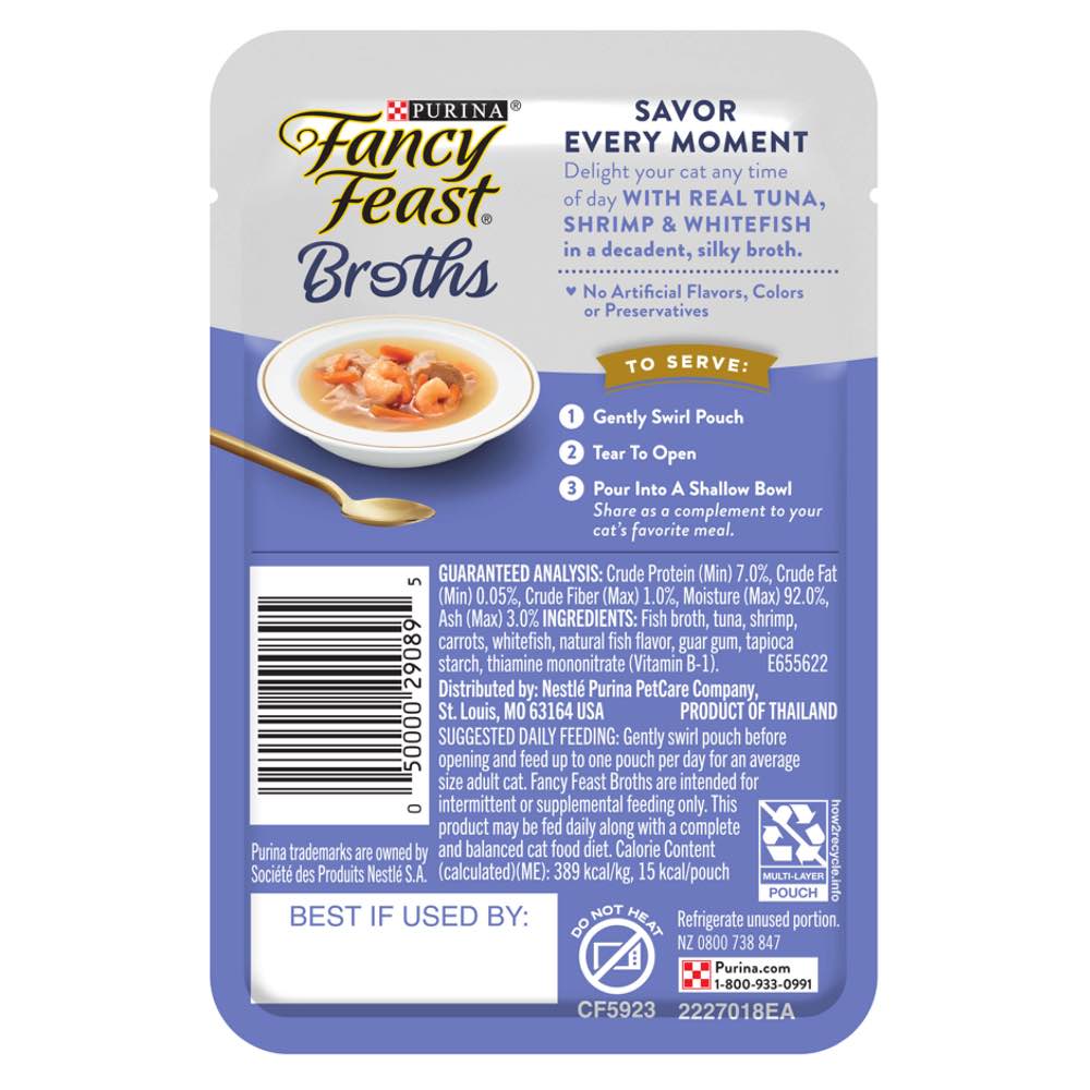 12% OFF: Fancy Feast Classic Broths Tuna, Shrimp & Whitefish Pouch Cat Food 40g x 16