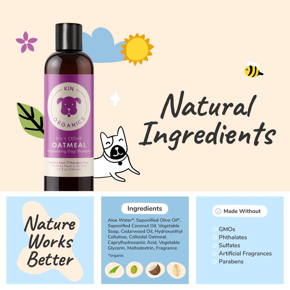 Kin+Kind Kin Organics Fig & Cedar Oatmeal Moisturizing Dog Shampoo 12oz