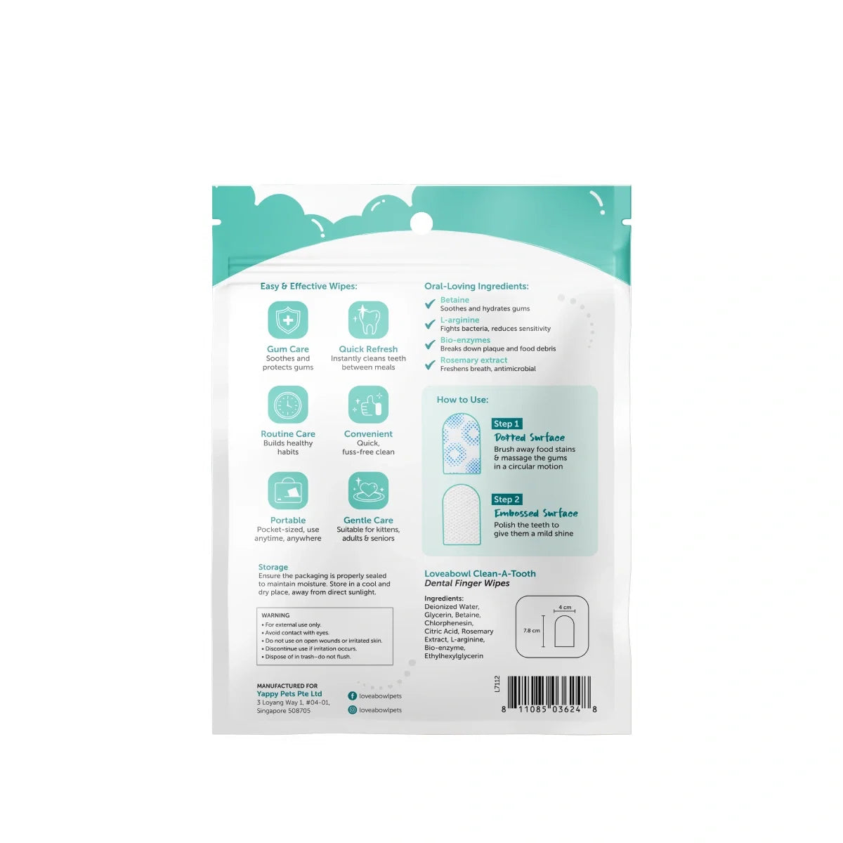Loveabowl Clean-A-Tooth Dental Cleaning Wipes for Cats 50pcs