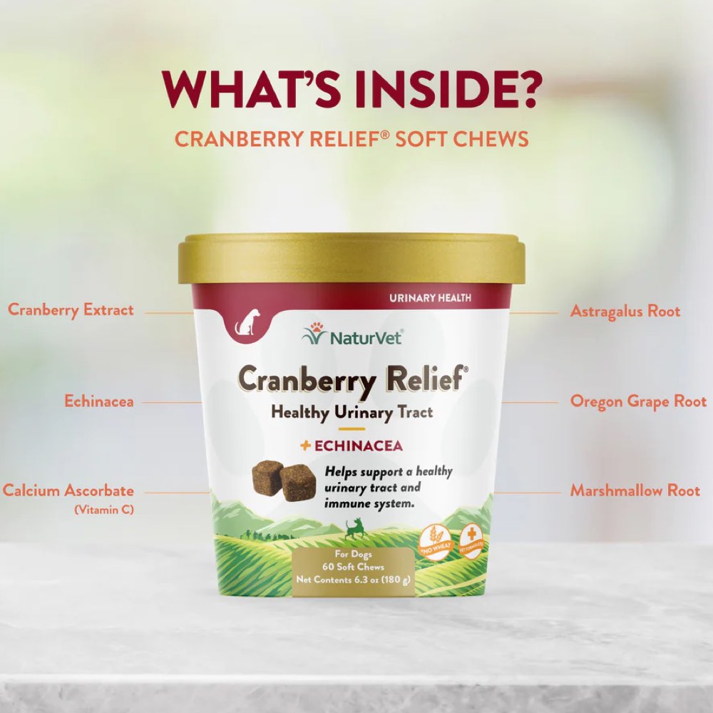 15% OFF: NaturVet Cranberry Relief Plus Echinacea Soft Chew Supplement For Dogs 60 count