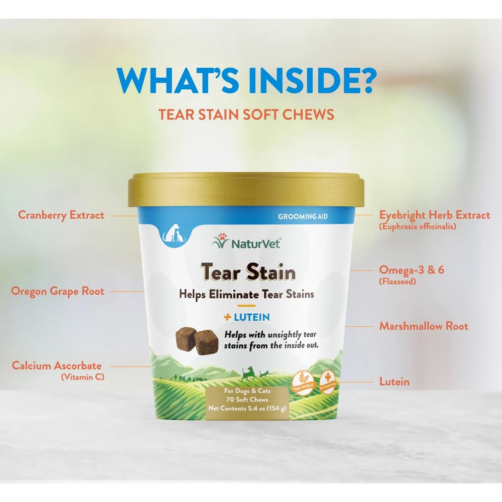 15% OFF: NaturVet Tear Stain Supplement Plus Lutein Soft Chew Supplement For Dogs & Cats 70 count