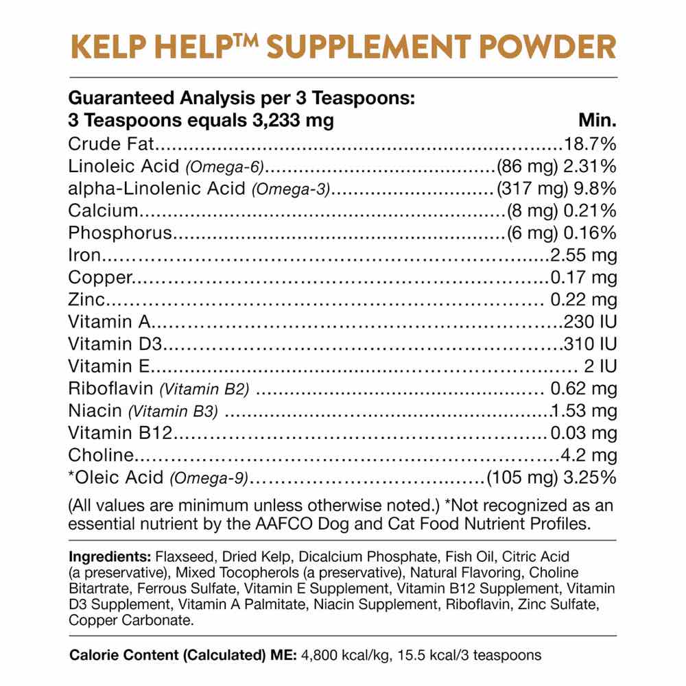 15% OFF: NaturVet Kelp Help Mineral & Vitamin Plus Omegas Supplement Powder for Dogs & Cats 1lb