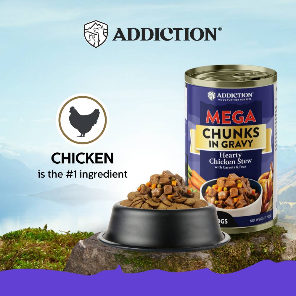 Addiction Mega Hearty Chicken Stew Chunks in Gravy Canned Dog Food 700g