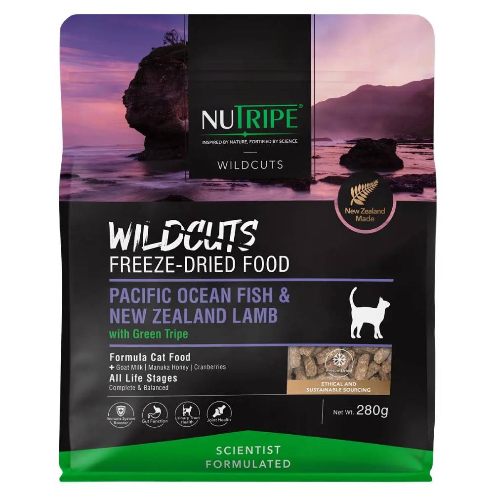 Nutripe Wildcuts Pacific Ocean Fish & NZ Lamb with Green Tripe Freeze-Dried Raw Cat Food 280g