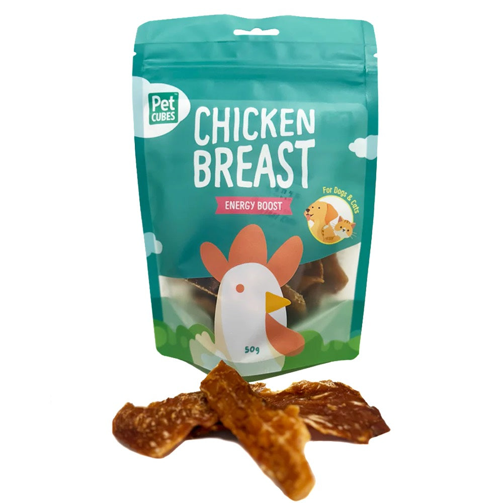 PetCubes Chicken Breast Jerky Grain-Free Treats For Cats & Dogs 50g