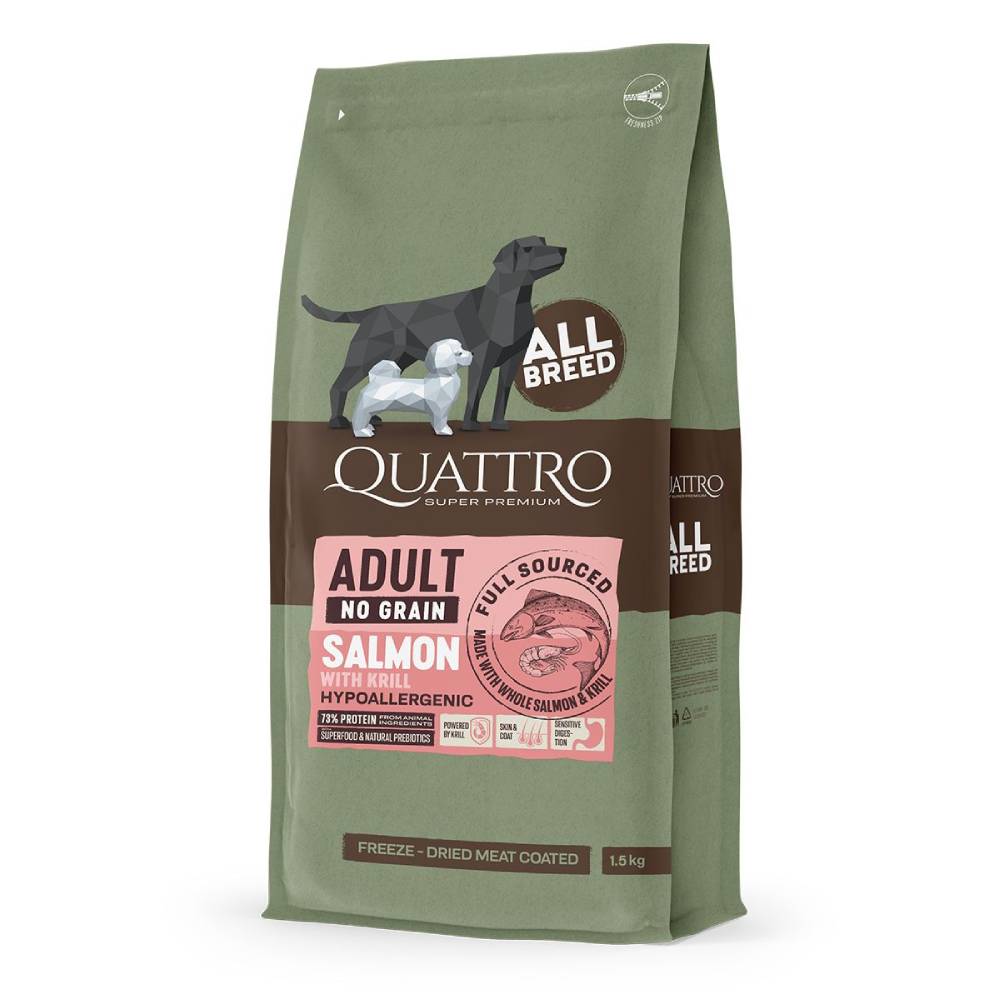FREE SAMPLE (1 per order): Quattro Salmon Adult All Breed No Grain Dry Dog Food