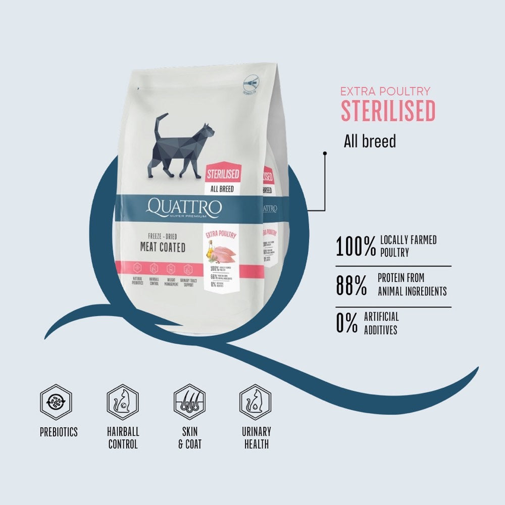 FREE SAMPLE (1 per order): Quattro Poultry Sterilised Dry Cat Food 100g
