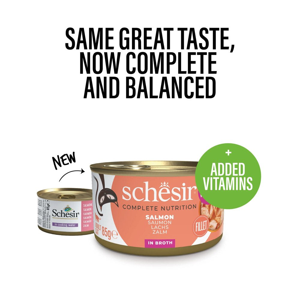 Schesir Salmon in Broth Adult Canned Cat Food 85g