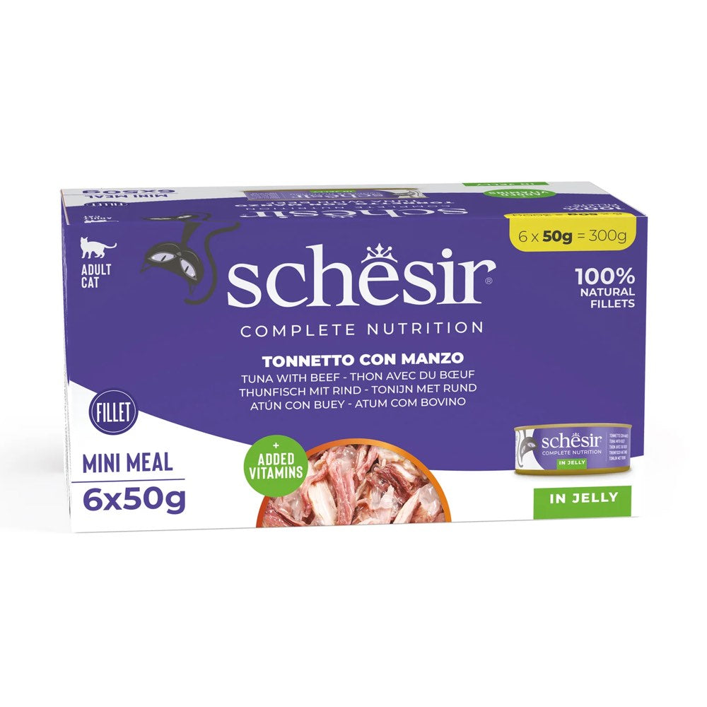 Schesir Tuna with Beef Fillets in Jelly Adult Canned Cat Food Multipack 50g x 6
