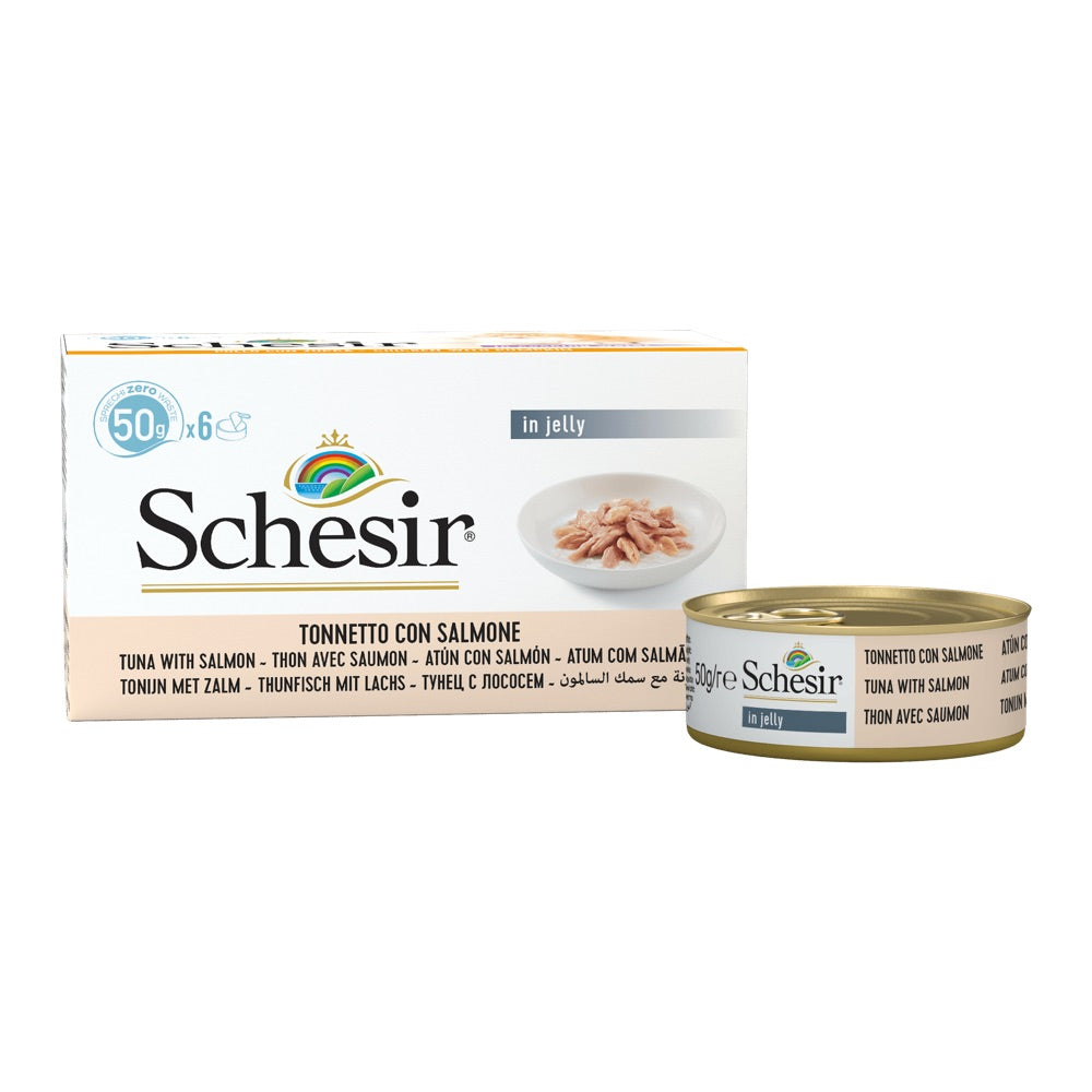 Schesir Tuna with Salmon in Natural Jelly Adult Canned Cat Food Multipack 50g x 6