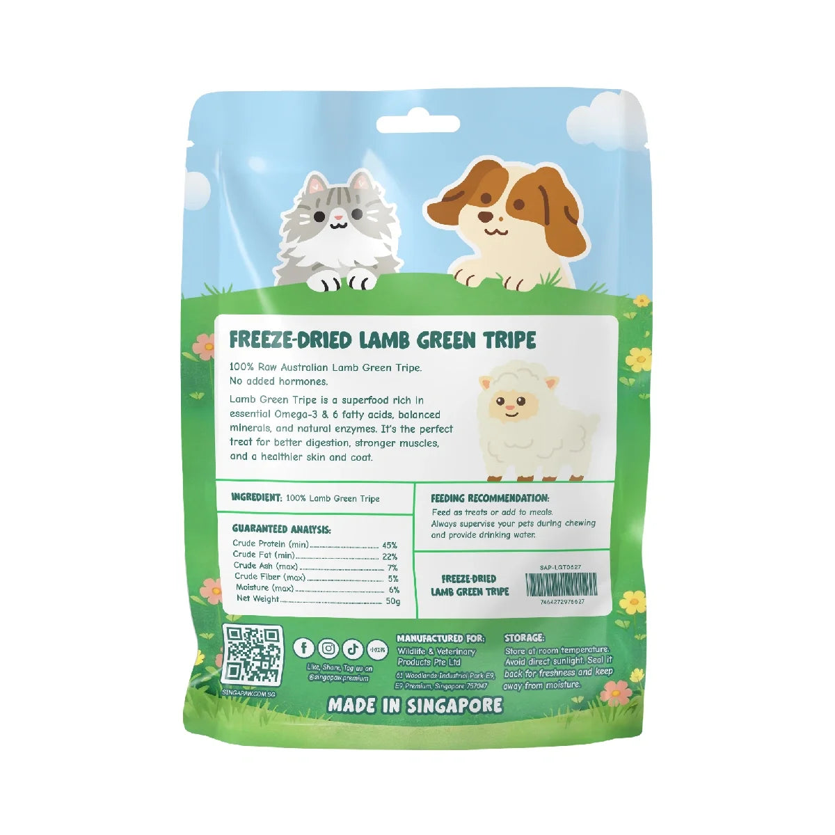 Singapaw Freeze-Dried Lamb Green Tripe Cubes Dog & Cat Treat 50g