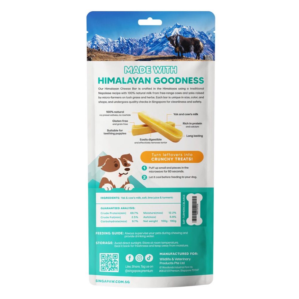 10% OFF: Singapaw Himalayan Yak Cheese Bar Dog Chew - Large Turmeric 160g