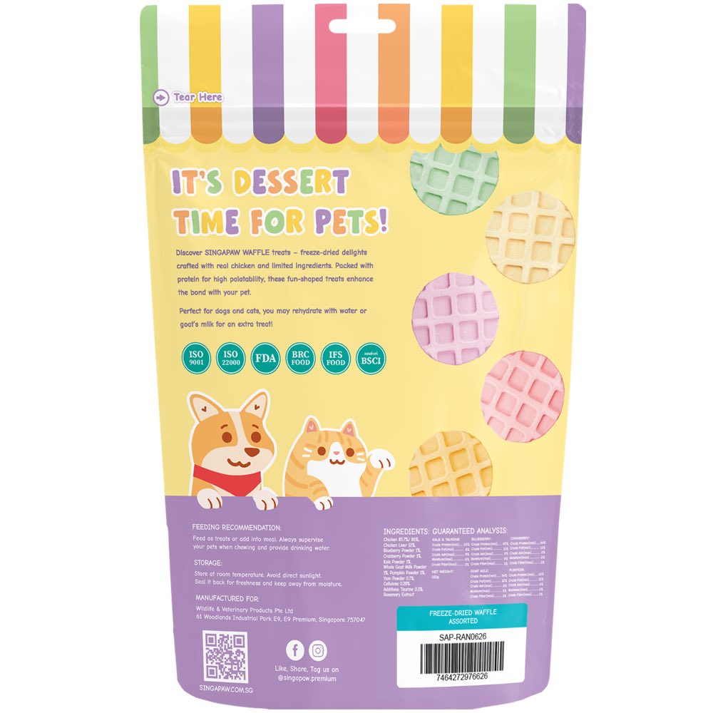 Singapaw Waffle Assorted Flavors with Kale Grain-Free Freeze-Dried Treats For Cats & Dogs 120g