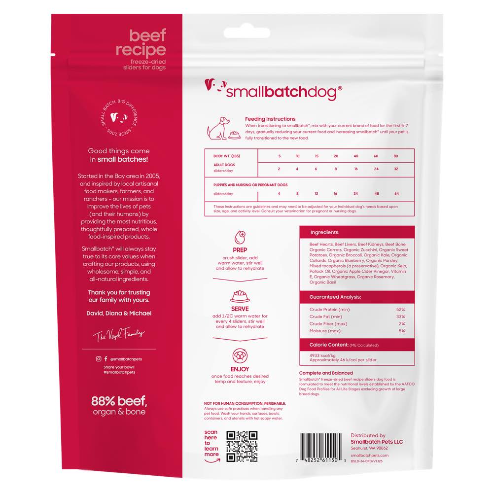 'BUNDLE DEAL': Smallbatch Beef Batch Sliders Freeze Dried Dog Food 14oz