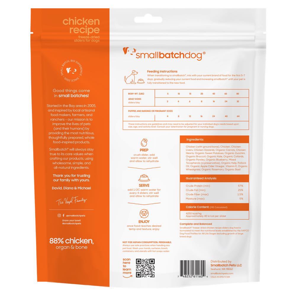 'BUNDLE DEAL': Smallbatch Chicken Batch Sliders Freeze Dried Dog Food 14oz