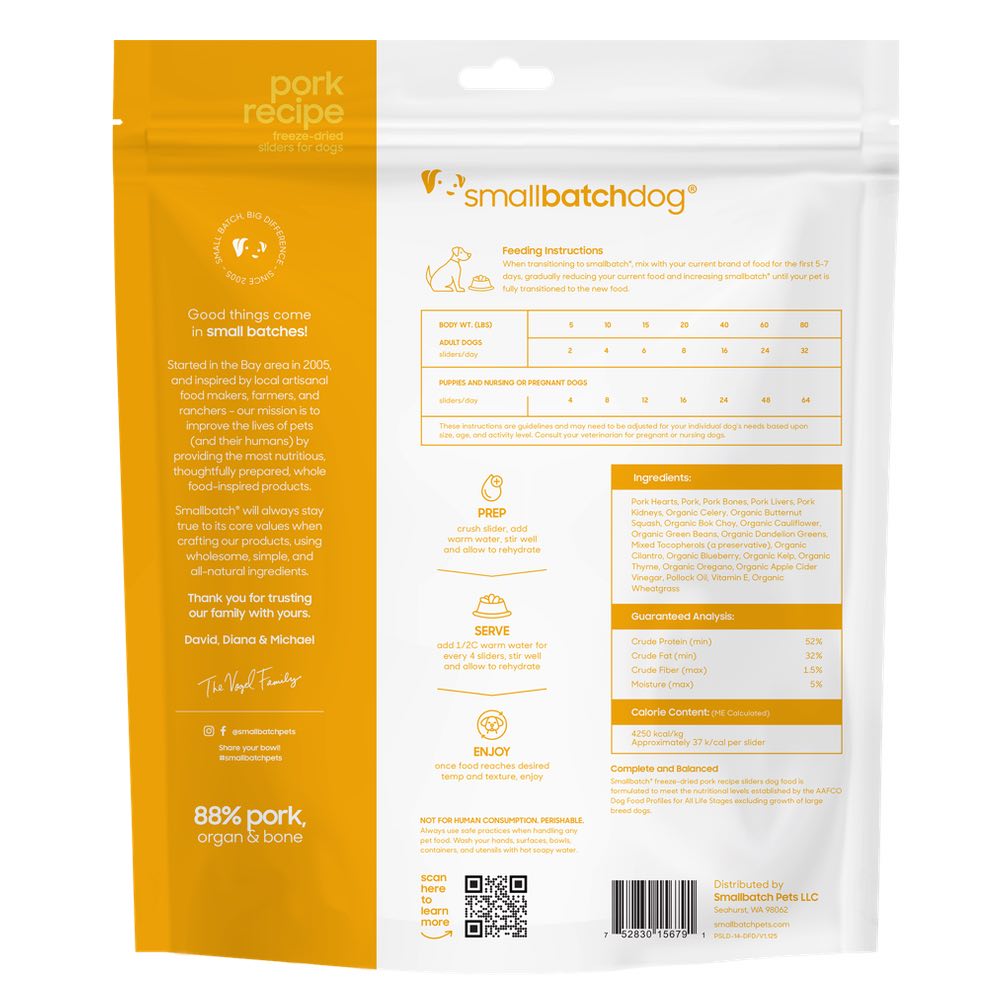 'BUNDLE DEAL': Smallbatch Pork Batch Sliders Freeze Dried Dog Food 14oz